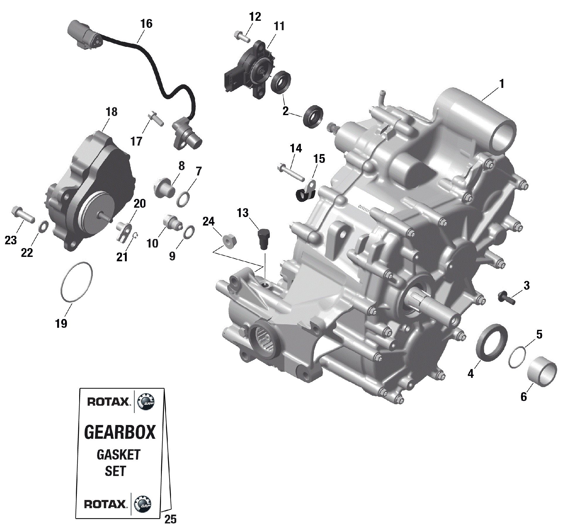 An Image of a Genuine Can-Am Parts Schematic Diagram showing the schematic - ROTAX - GEARBOX ASSY