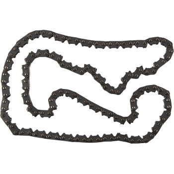 The Cam Chain 98XRH2010 x 126 Links by Moose Offroad, made from durable steel alloys, is displayed in a curved shape on a white background.
