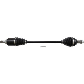 Black metal Honda Talon front left and right axle kit with rubber protective boots at each end.