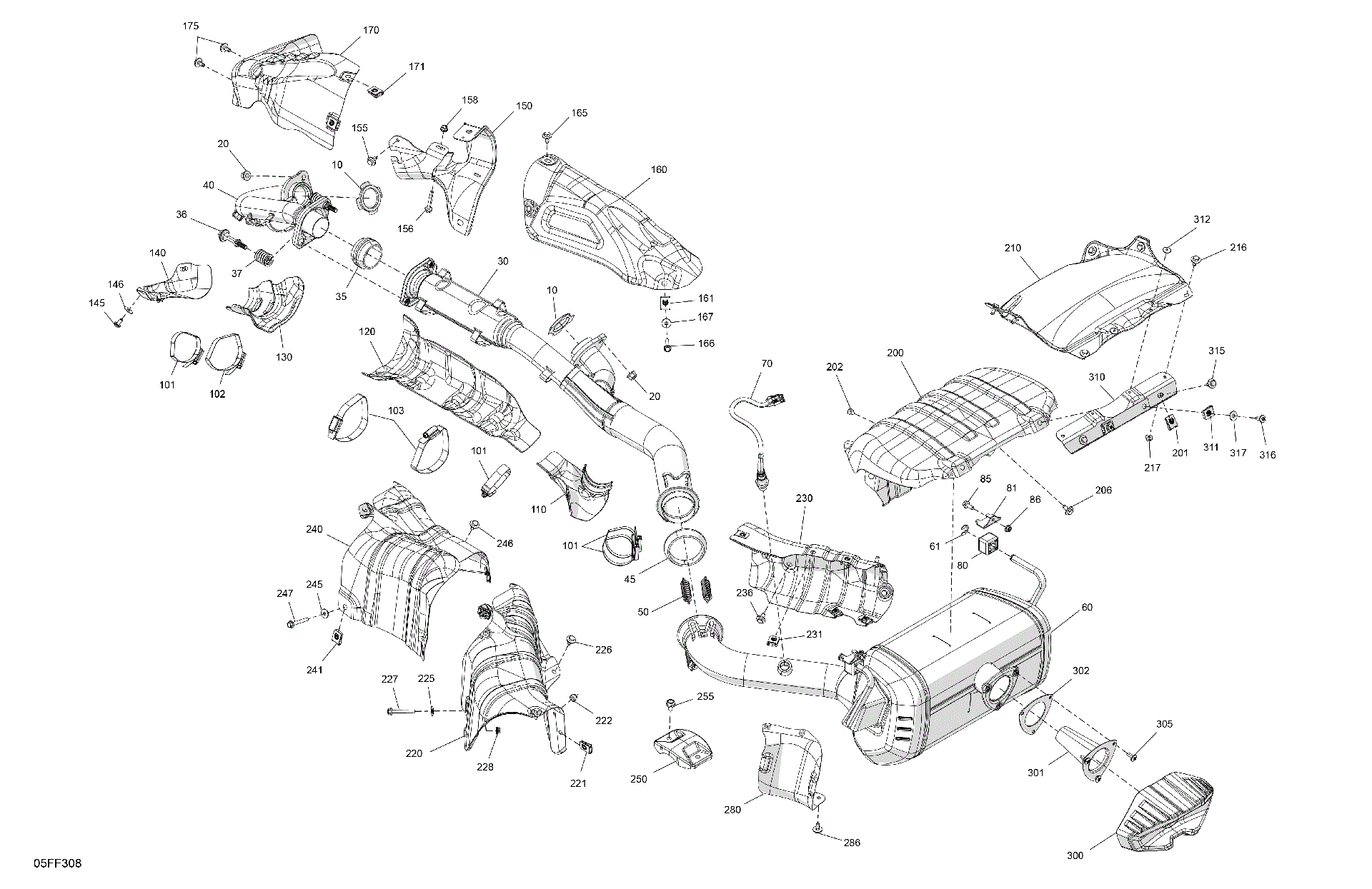 An Image of a Genuine Can-Am Parts Schematic Diagram showing the schematic - ENGINE - EXHAUST