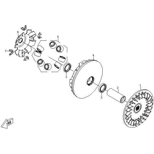 An Image of a genuine CFMOTO Parts Schematic Diagram showing the group - PRIMARY SHEAVE - 2015 CFMOTO CFORCE 500 SWB