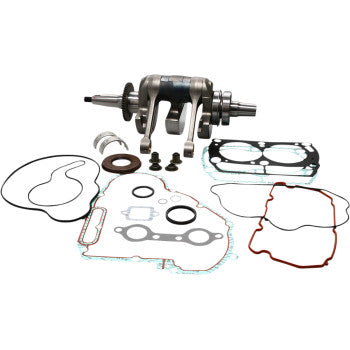 The Polaris Razor Crankshaft Kit by Wiseco, including a crankshaft assembly and bottom-end gasket kit components, is shown organized on a white background.