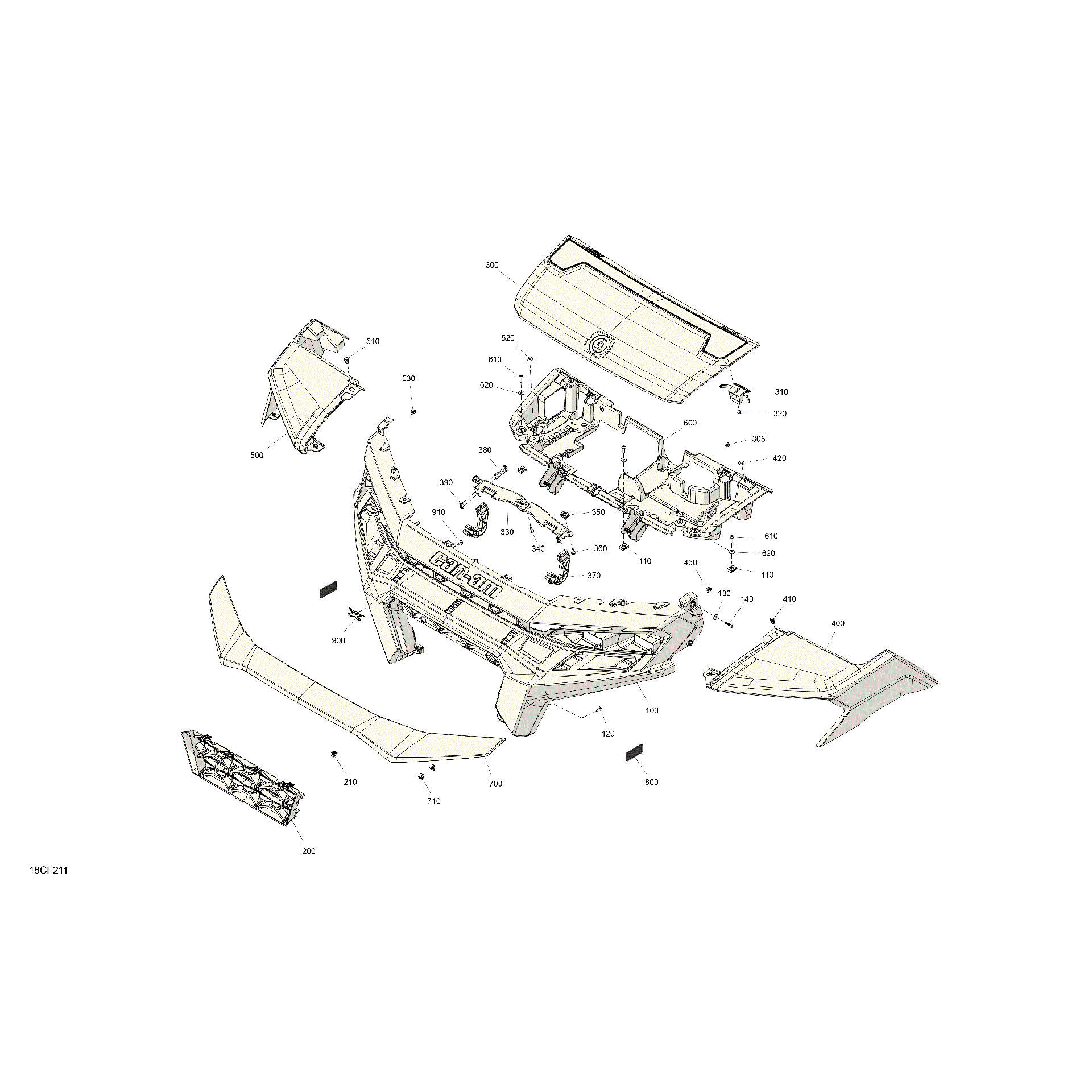 An Image of a Genuine Can-Am Parts Schematic Diagram showing the schematic - BODY - HOOD