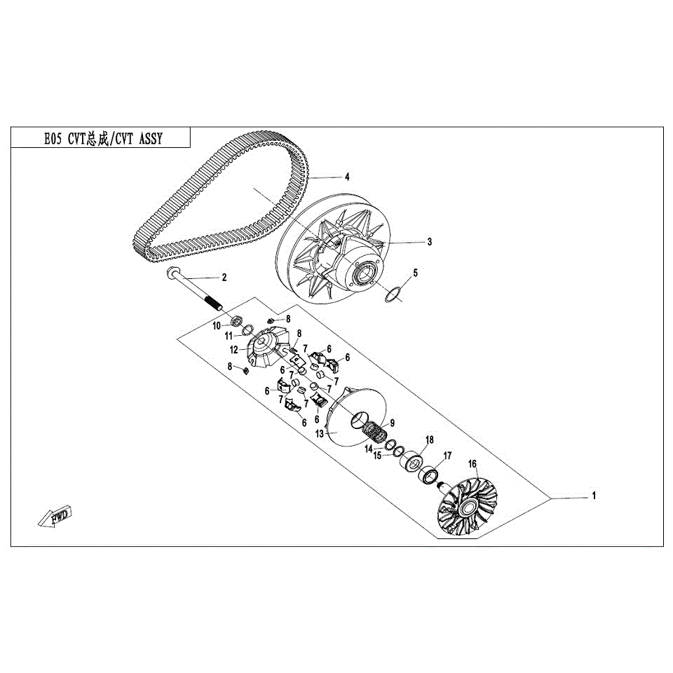 An Image of a genuine CFMOTO Parts Schematic Diagram showing the group - CVT ASSY - 2017 CFMOTO CFORCE 500 S