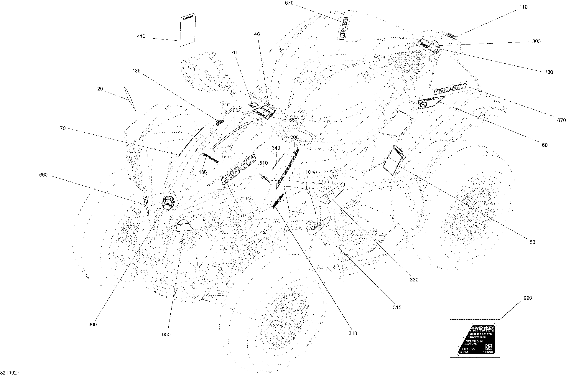 An Image of a Genuine Can-Am Parts Schematic Diagram showing the schematic - DECALS STD