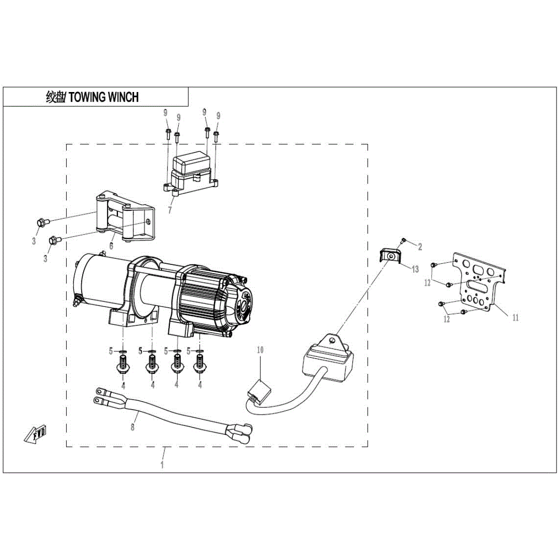 An Image of a genuine CFMOTO Parts Schematic Diagram showing the group - TOWING WINCH - 2019 CFMOTO CFORCE 800 XC