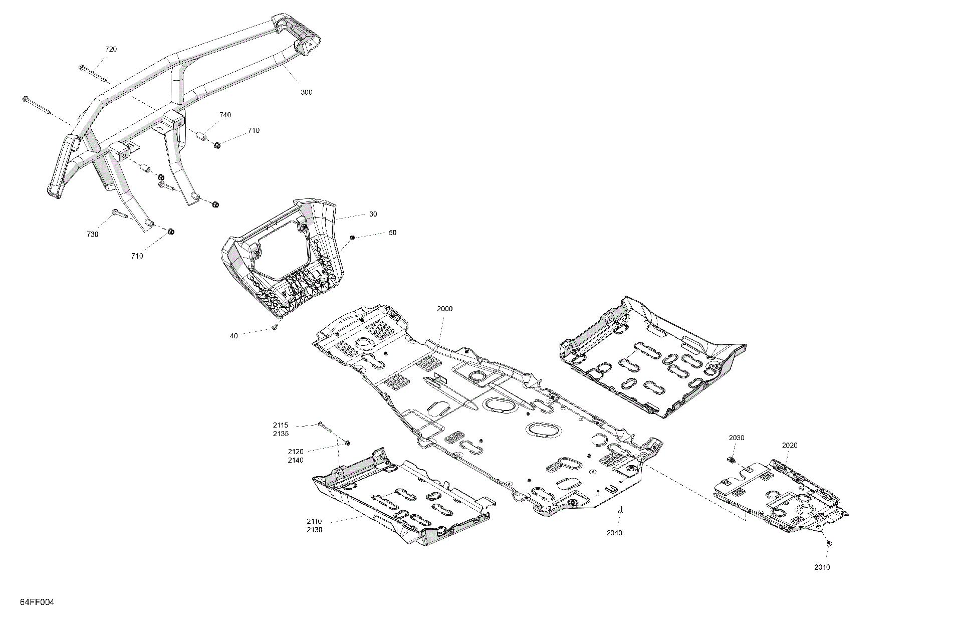 An Image of a Genuine Can-Am Parts Schematic Diagram showing the schematic - BODY - SKID PLATE AND BUMPER