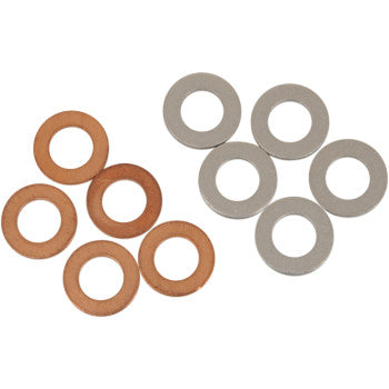 A set of five copper and five silver Drain Plug Washers M8 by Bolt, ideal as OEM replacements, displayed on a white background.