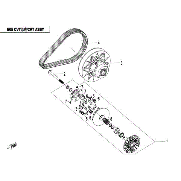 An Image of a Genuine CFMOTO Parts Schematic Diagram showing the schematic - CVT ASSY - 2016 CFMOTO ZFORCE 500