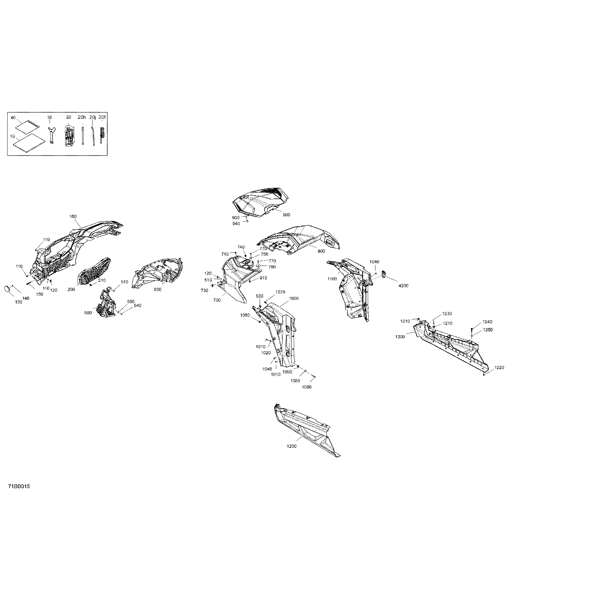 An Image of a Genuine Can-Am Parts Schematic Diagram showing the schematic - BODY - FRONT SECTION