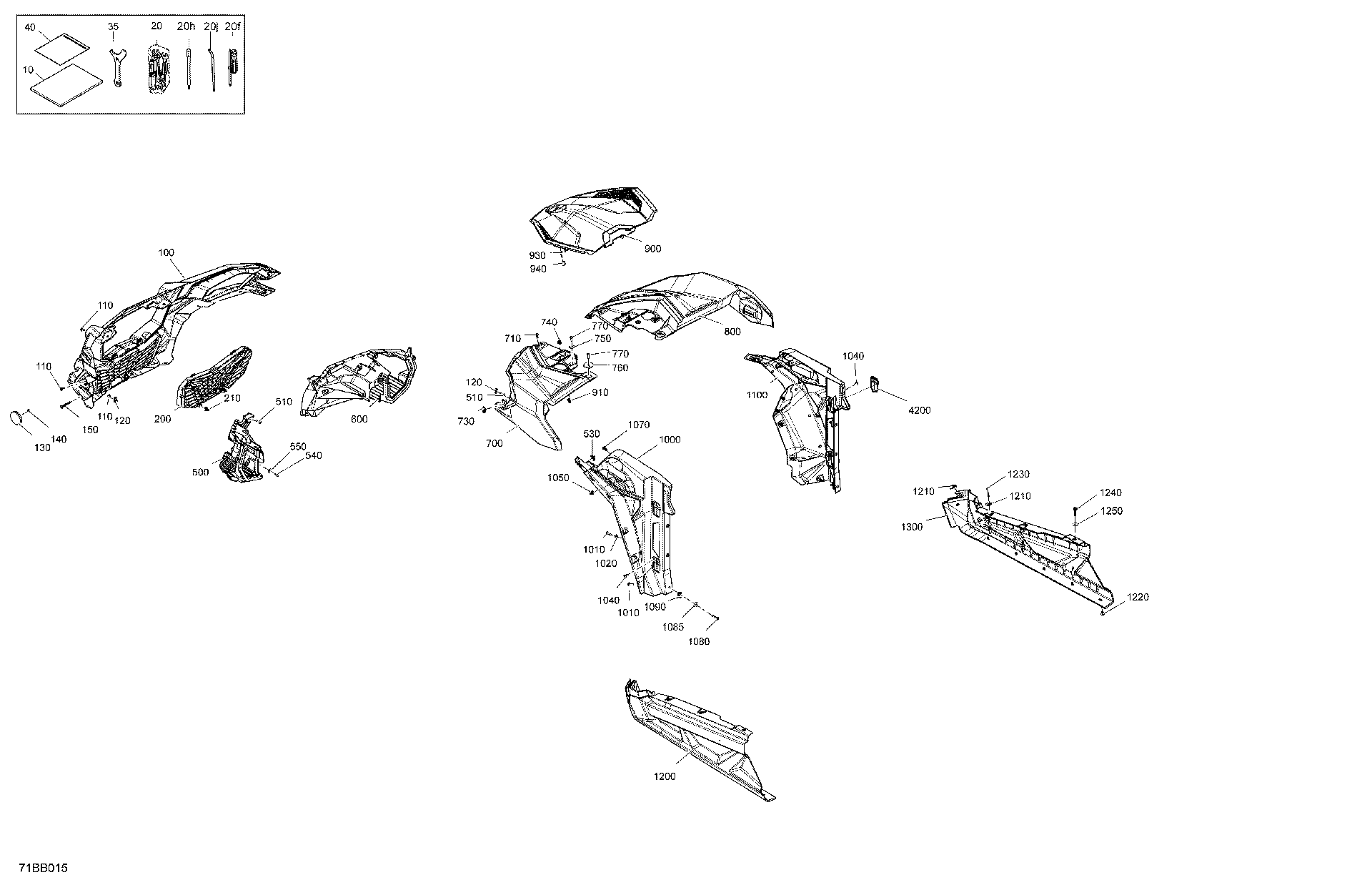 An Image of a Genuine Can-Am Parts Schematic Diagram showing the schematic - BODY - FRONT SECTION