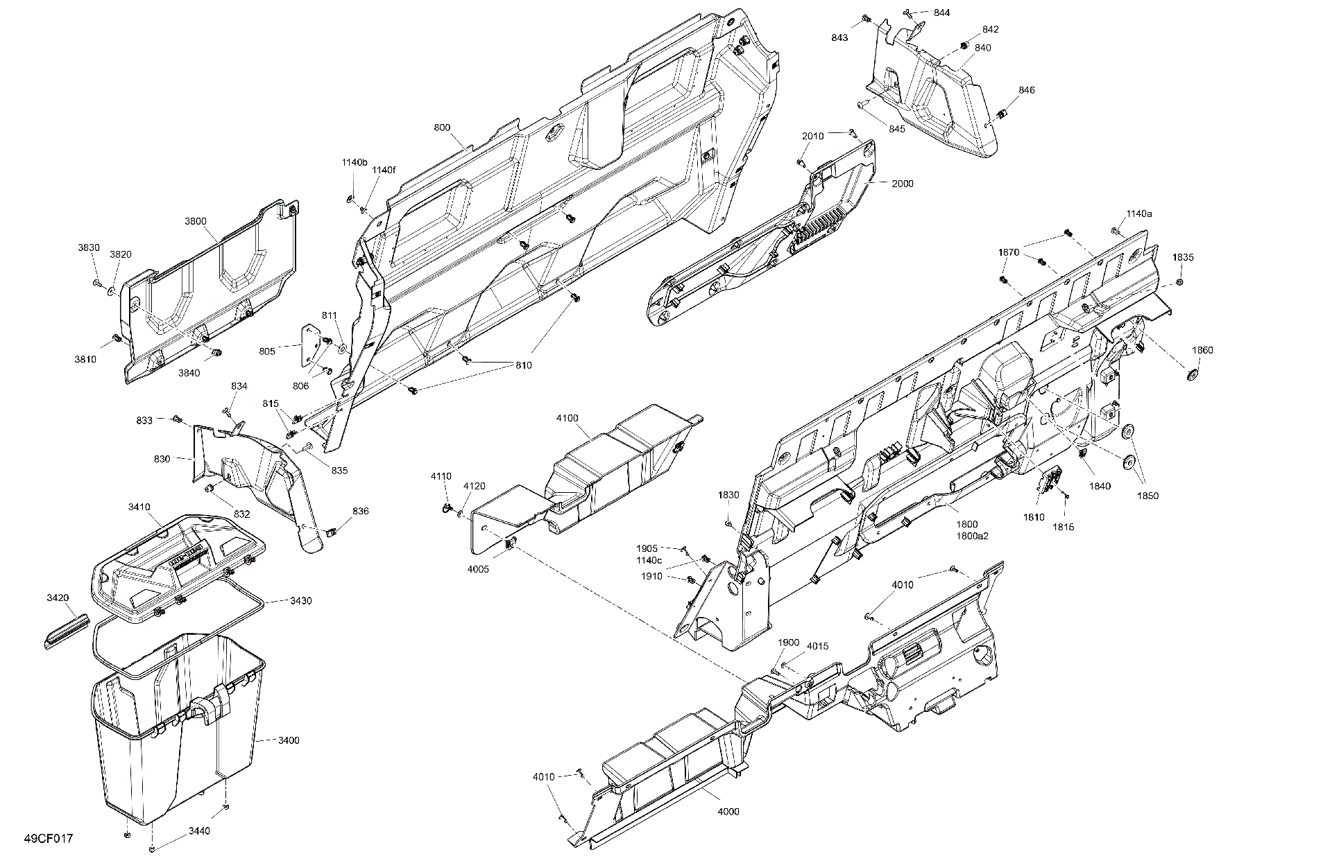 An Image of a Genuine Can-Am Parts Schematic Diagram showing the schematic - CAB INTERIOR - BACK WALL