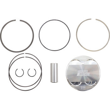 The Yamaha Piston Kit 102.00 mm by Moose Offroad includes a silver full radius dome piston, three piston rings, two circlips, a DLC wrist pin, and a thin rectangular ring—all displayed on a white background.