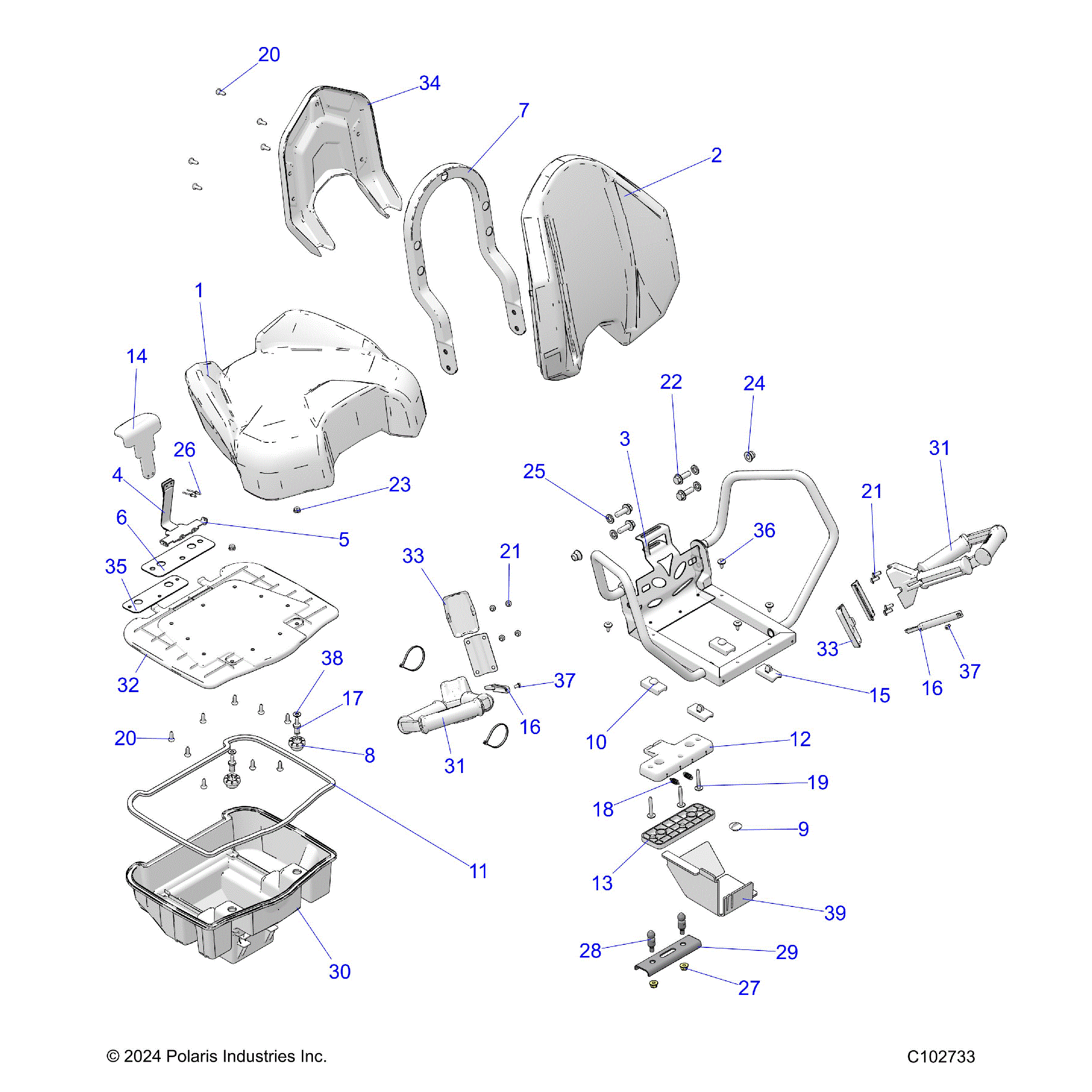 An Image of a Genuine Polaris Parts Schematic Diagram showing the schematic - BODY: SEAT PASSENGER - 2025 POLARIS SPORTSMAN TOURING XP 1000