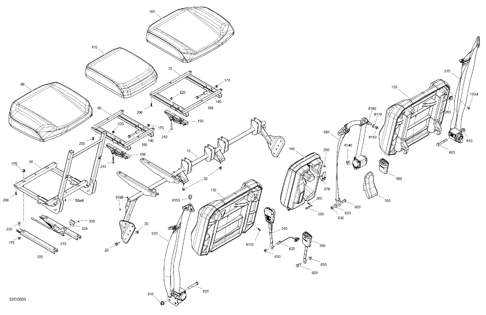 An Image of a Genuine Can-Am Parts Schematic Diagram showing the schematic - BODY - SEAT - FRONT SECTION