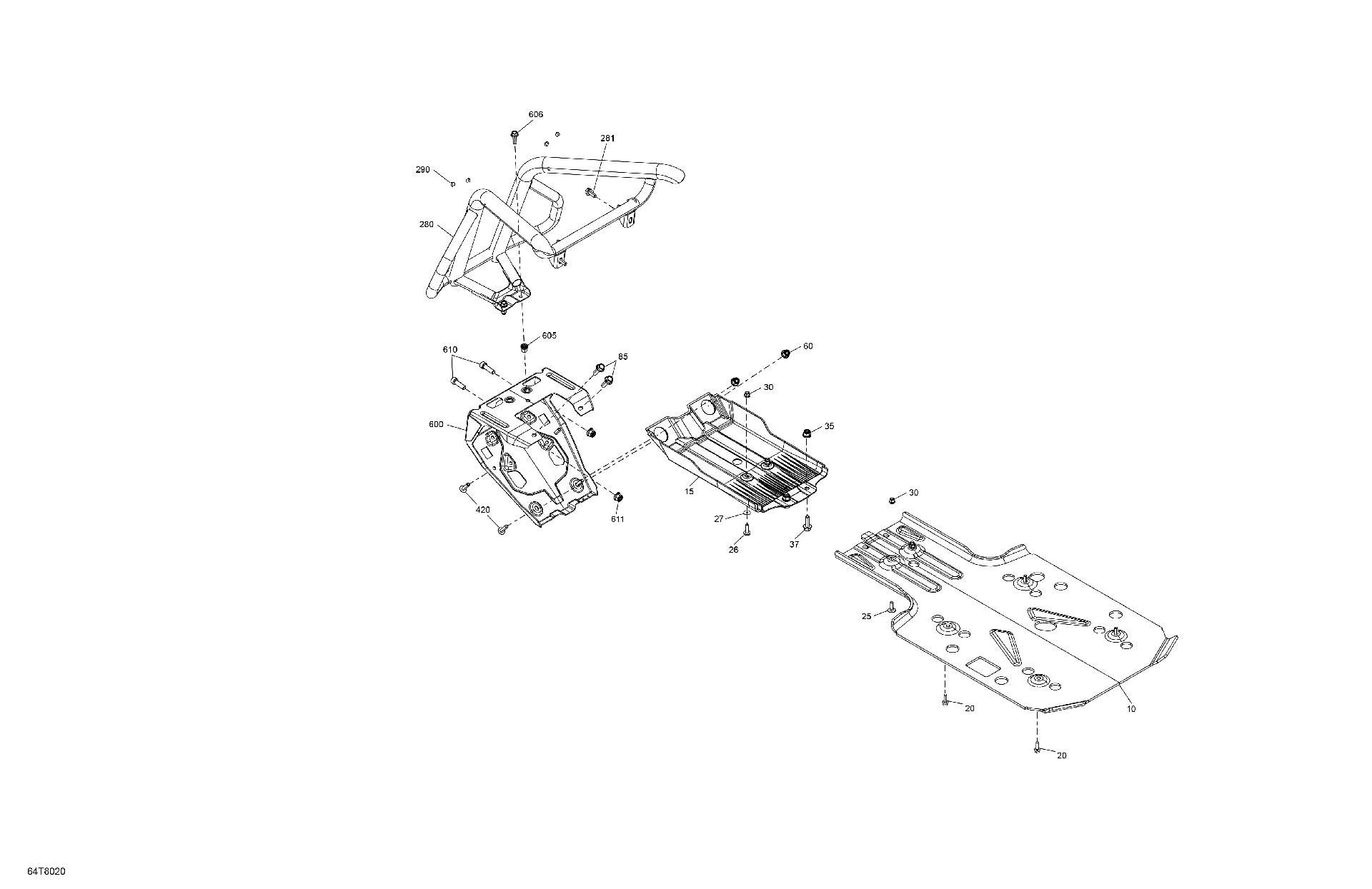 An Image of a Genuine Can-Am Parts Schematic Diagram showing the schematic - BODY - SKID PLATE AND BUMPER