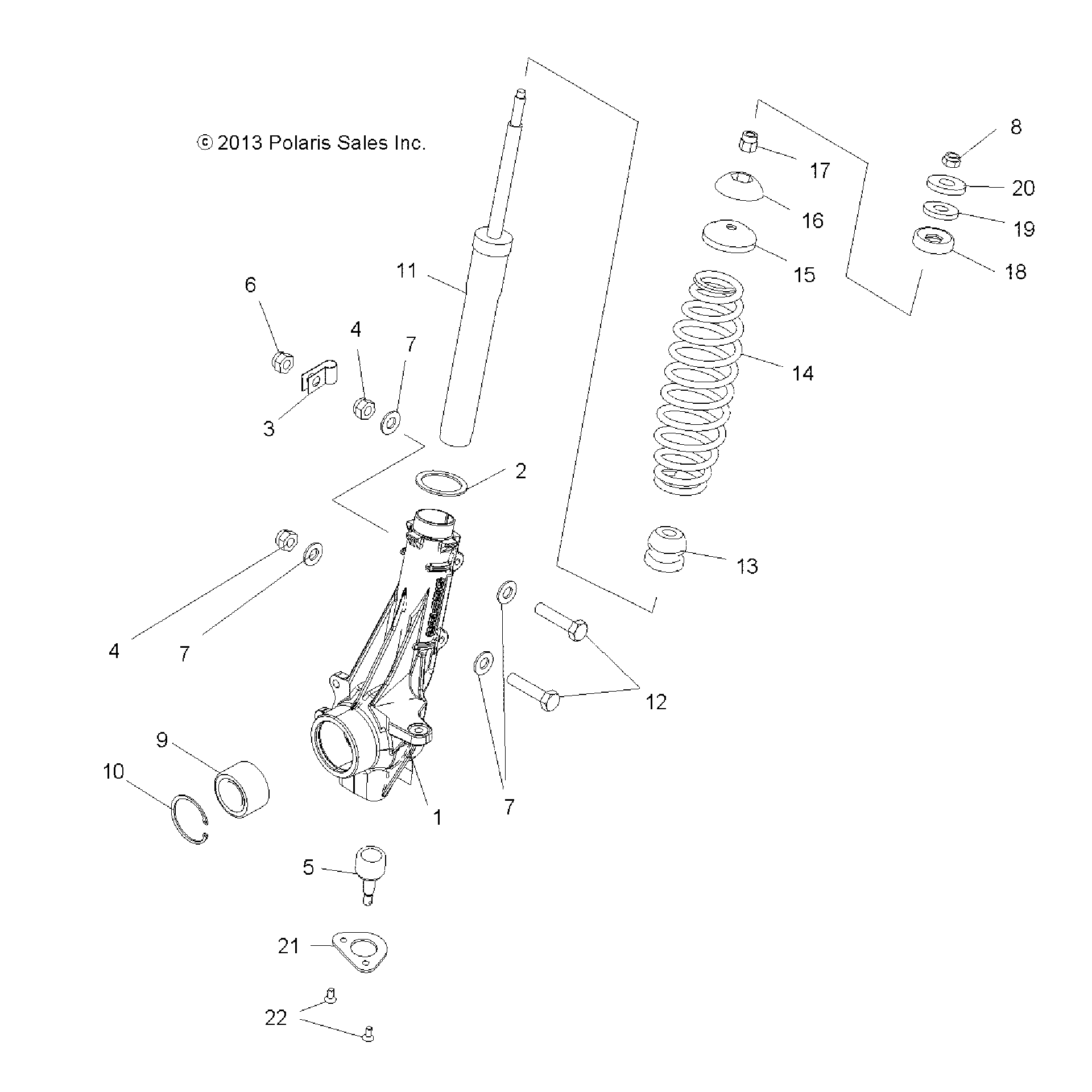 An Image of a Genuine Polaris Parts Schematic Diagram showing the schematic - SUSPENSION: FRONT STRUT - 2017 POLARIS ACE 570 EFI