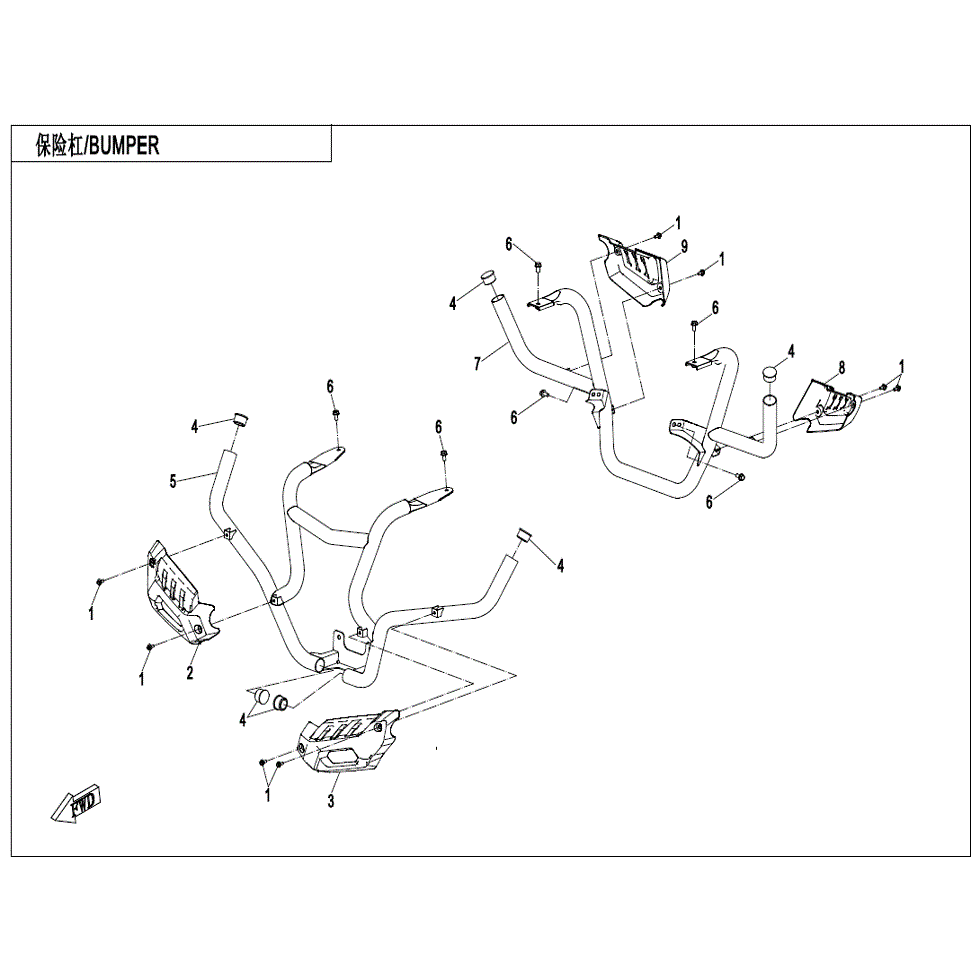 An Image of a genuine CFMOTO Parts Schematic Diagram showing the group - BUMPER (OVERLAND) - 2021 CFMOTO CFORCE 1000 Overland