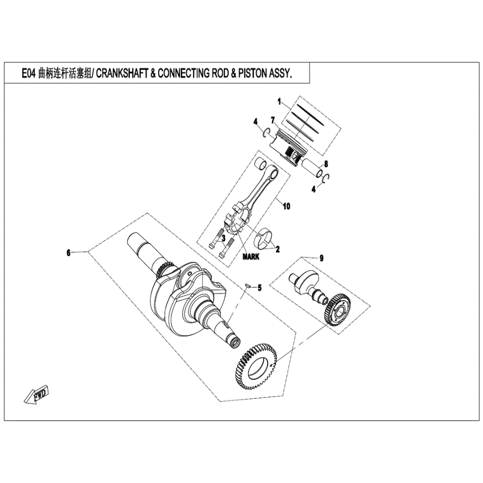 An Image of a genuine CFMOTO Parts Schematic Diagram showing the group - CRANKSHAFT & CONNECTING ROD & PISTON ASSY - 2024 CFMOTO CFORCE 400 S