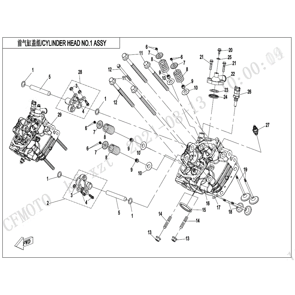 An Image of a Genuine CFMOTO Parts Schematic Diagram showing the schematic - CYLINDER HEAD (1) ASSY. - 2022 CFMOTO ZFORCE 950 Sport