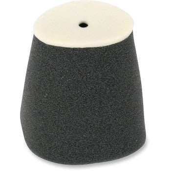 The Yamaha Air Filter by Emgo is a black, cone-shaped foam filter with a flat white top featuring a small central hole, designed to OEM-quality standards and shown against a white background.