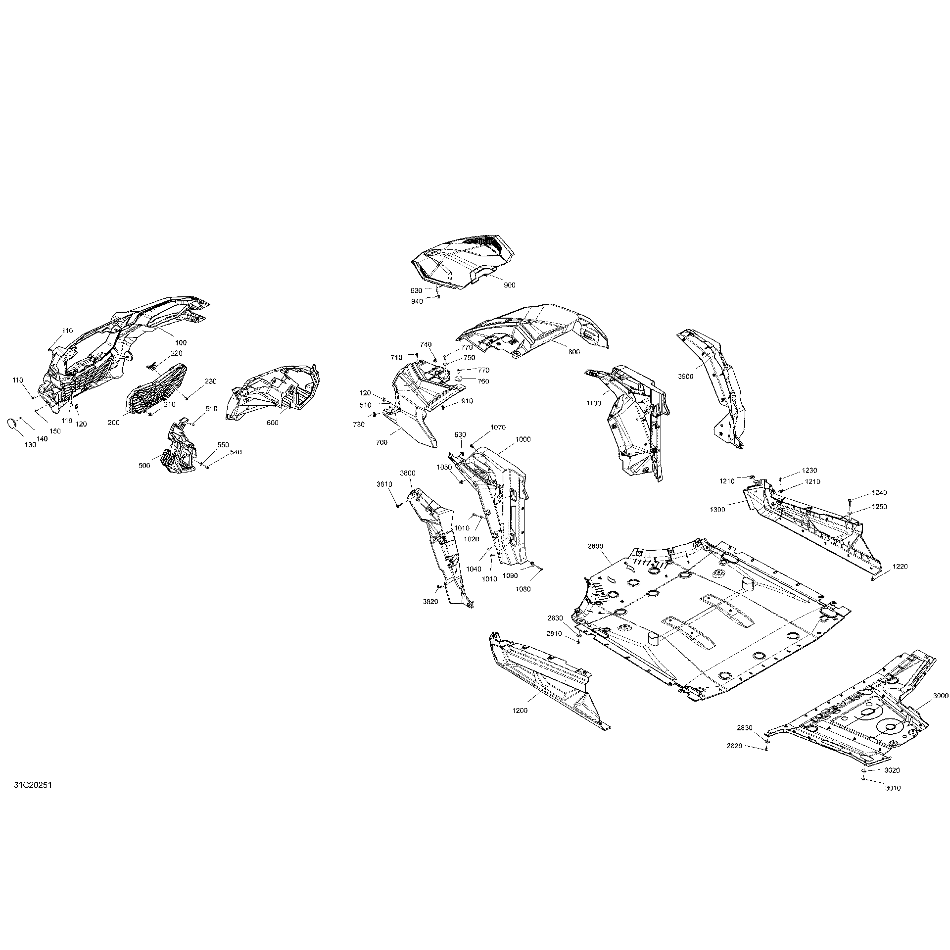 An Image of a Genuine Can-Am Parts Schematic Diagram showing the schematic - BODY - FRONT SECTION - TIMELESS BLACK