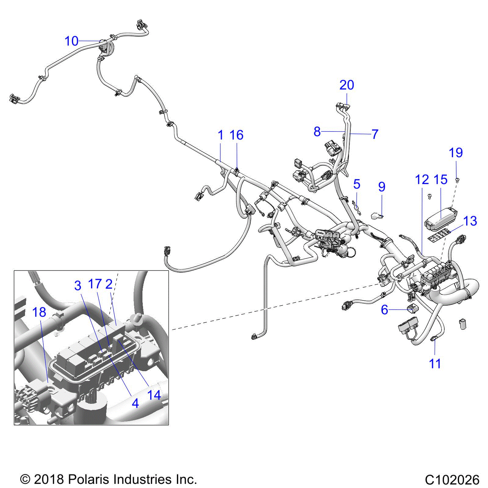 An Image of a Genuine Polaris Parts Schematic Diagram showing the schematic - ELECTRICAL: HARNESS - 2019 POLARIS SPORTSMAN 1000 XP 48