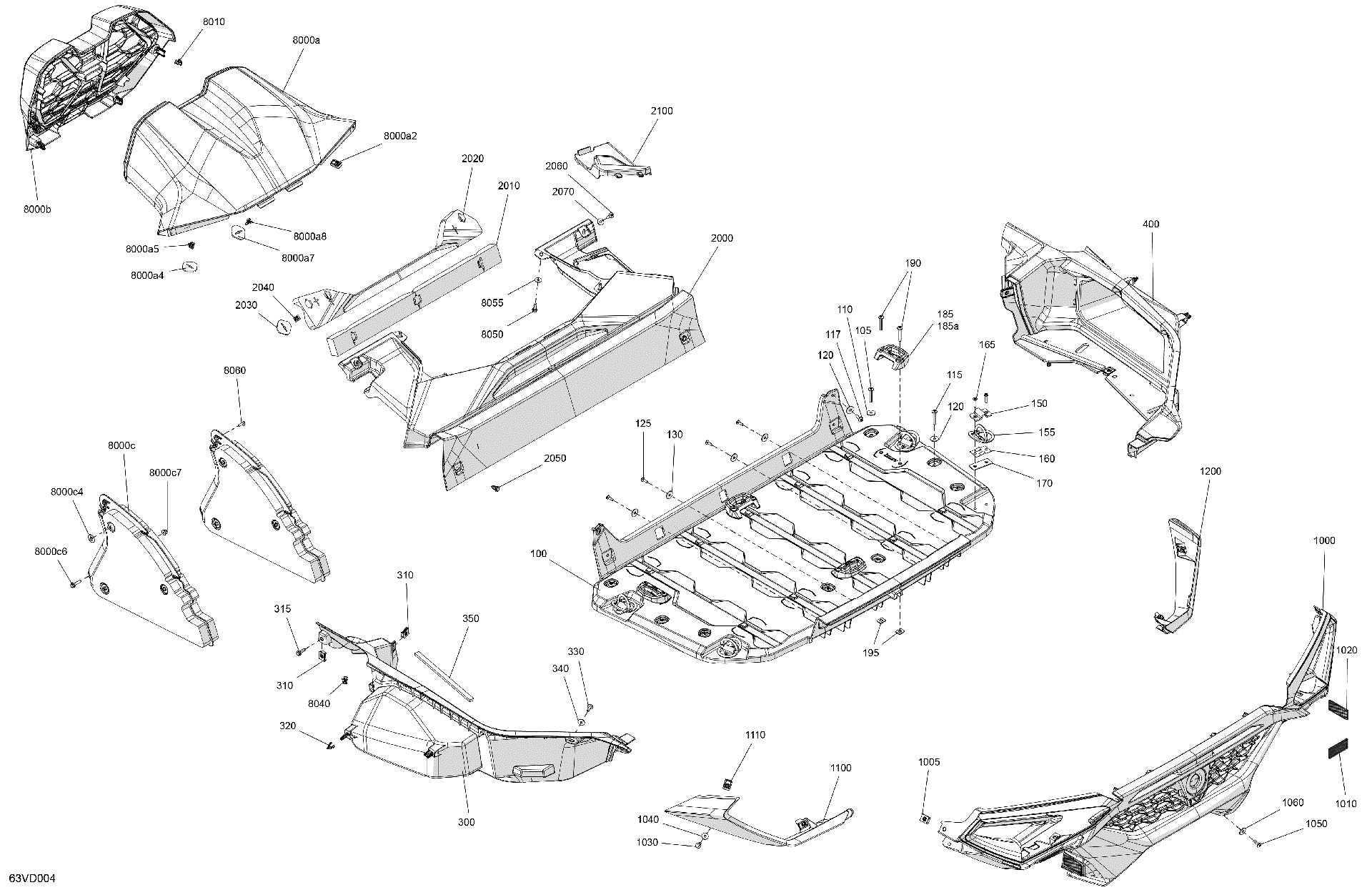 An Image of a Genuine Can-Am Parts Schematic Diagram showing the schematic - BODY - CARGO (63VD004A)