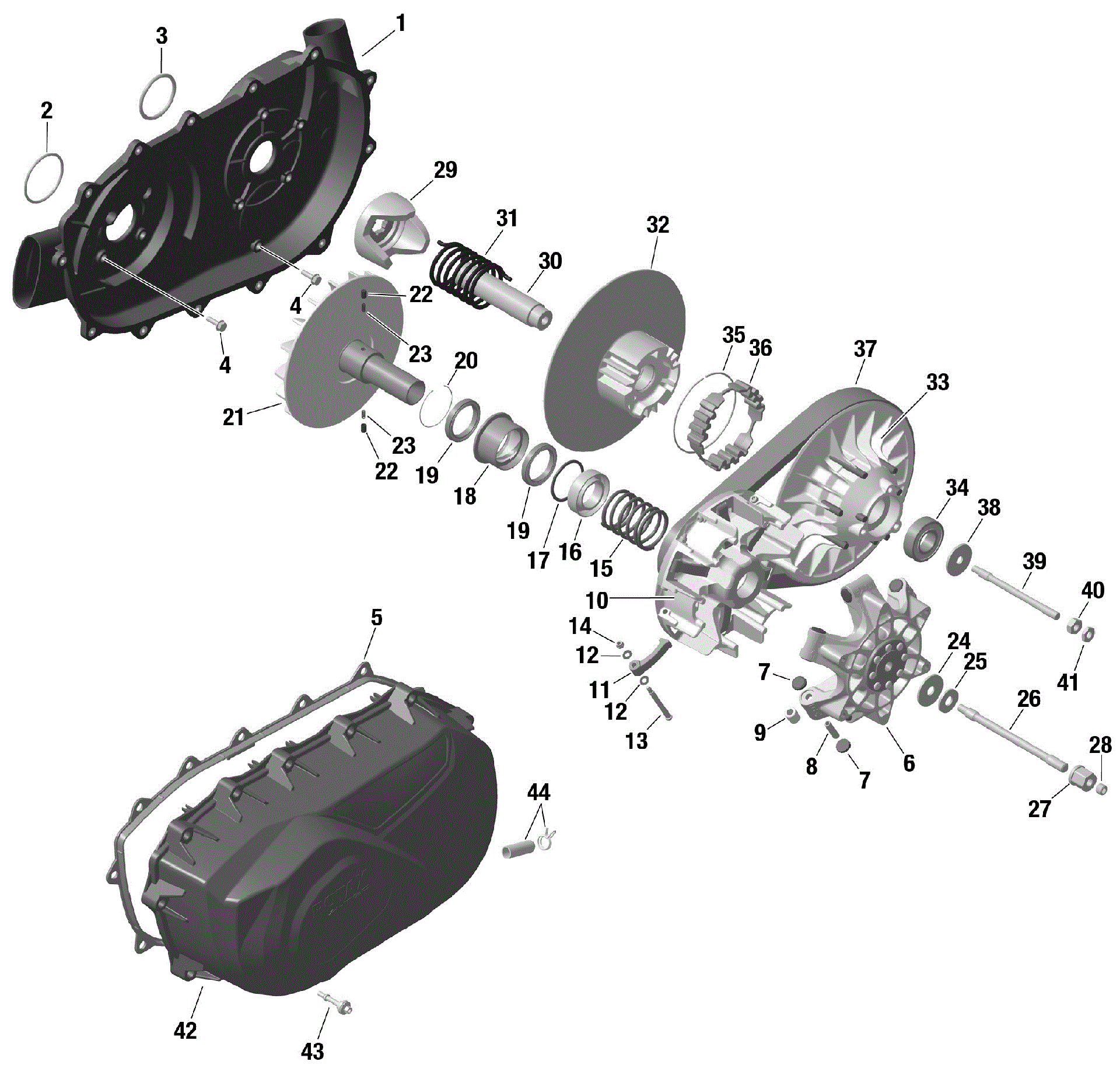 An Image of a Genuine Can-Am Parts Schematic Diagram showing the schematic - ROTAX - TRANSMISSION - 322