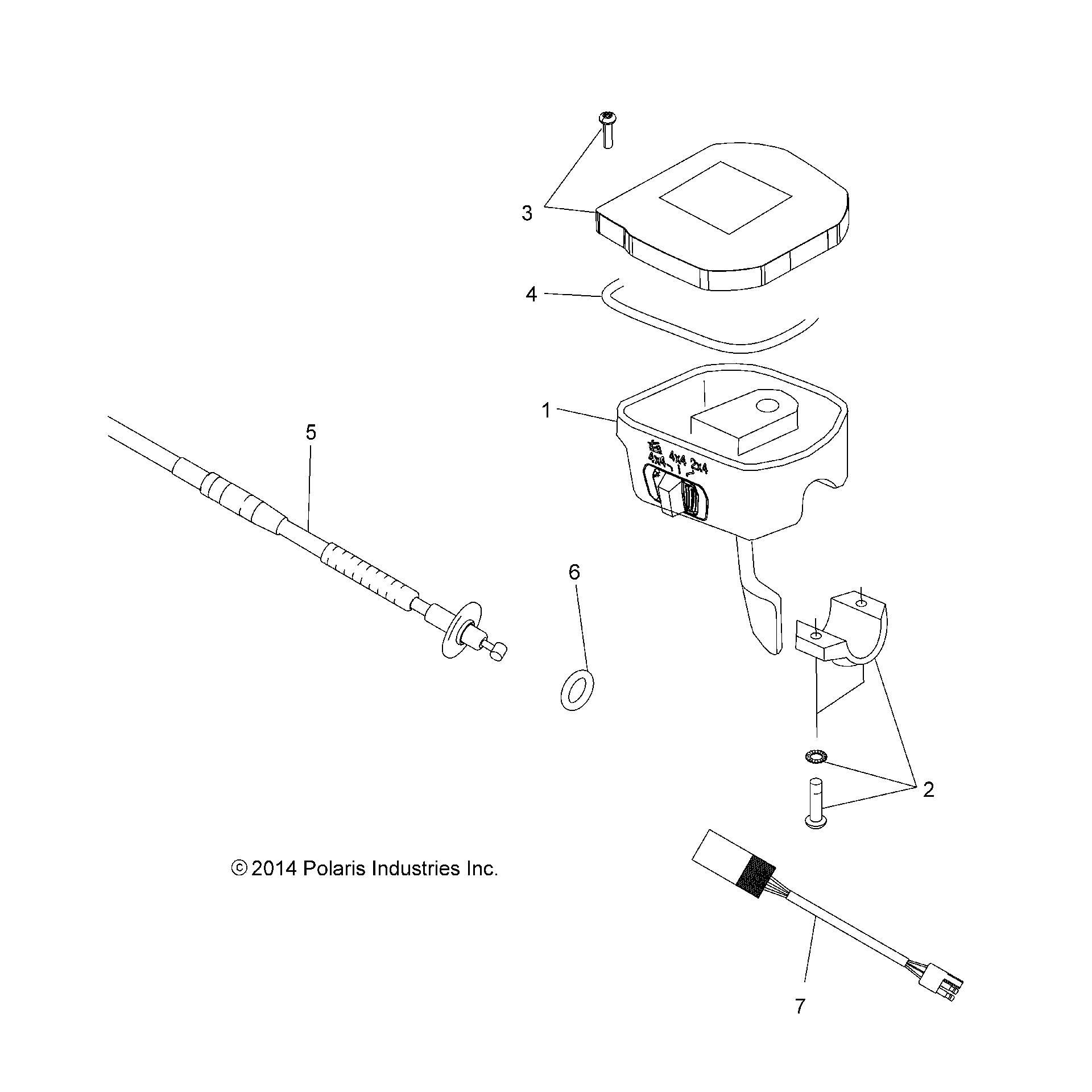 An Image of a Genuine Polaris Parts Schematic Diagram showing the schematic - STEERING: CONTROLS THROTTLE ASM. and CABLE - 2019 POLARIS SPORTSMAN 570 SP
