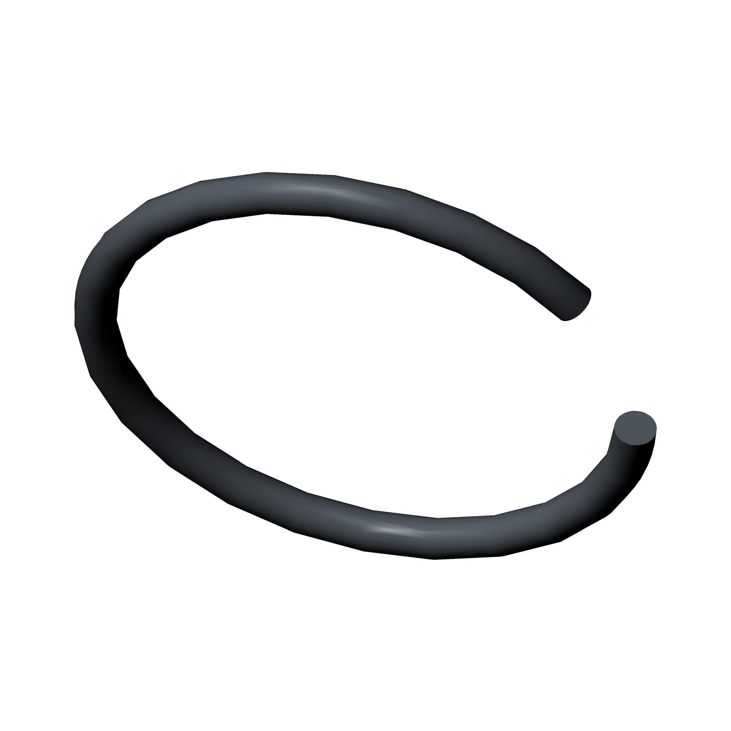 Black metal circlip with a partially open circular shape and rounded ends.