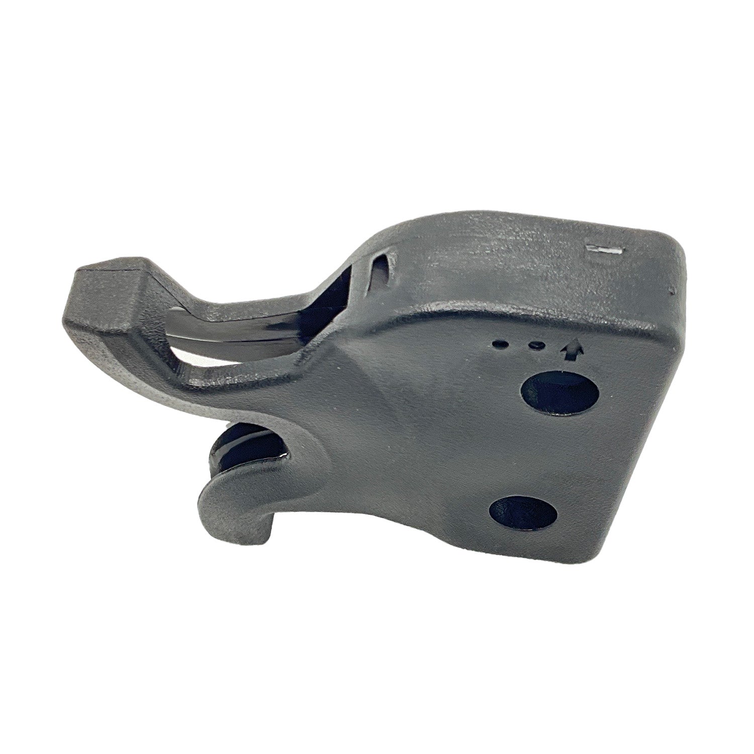 Black plastic front buckle with curved latch and mounting holes for Polaris UTVs.