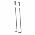 Two stainless steel motorcycle spokes with bent ends and two matching spoke nipples in metallic silver finish.