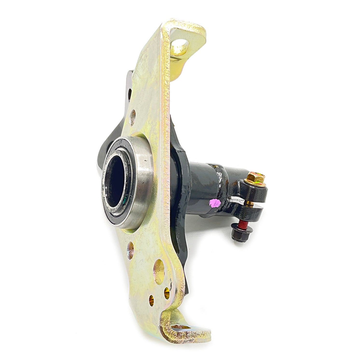 Metallic gold-colored lower steering post kit with black cylindrical housing and attached fittings.