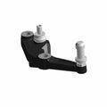 Black metal front brake caliper bracket with two silver mounting posts and circular holes.