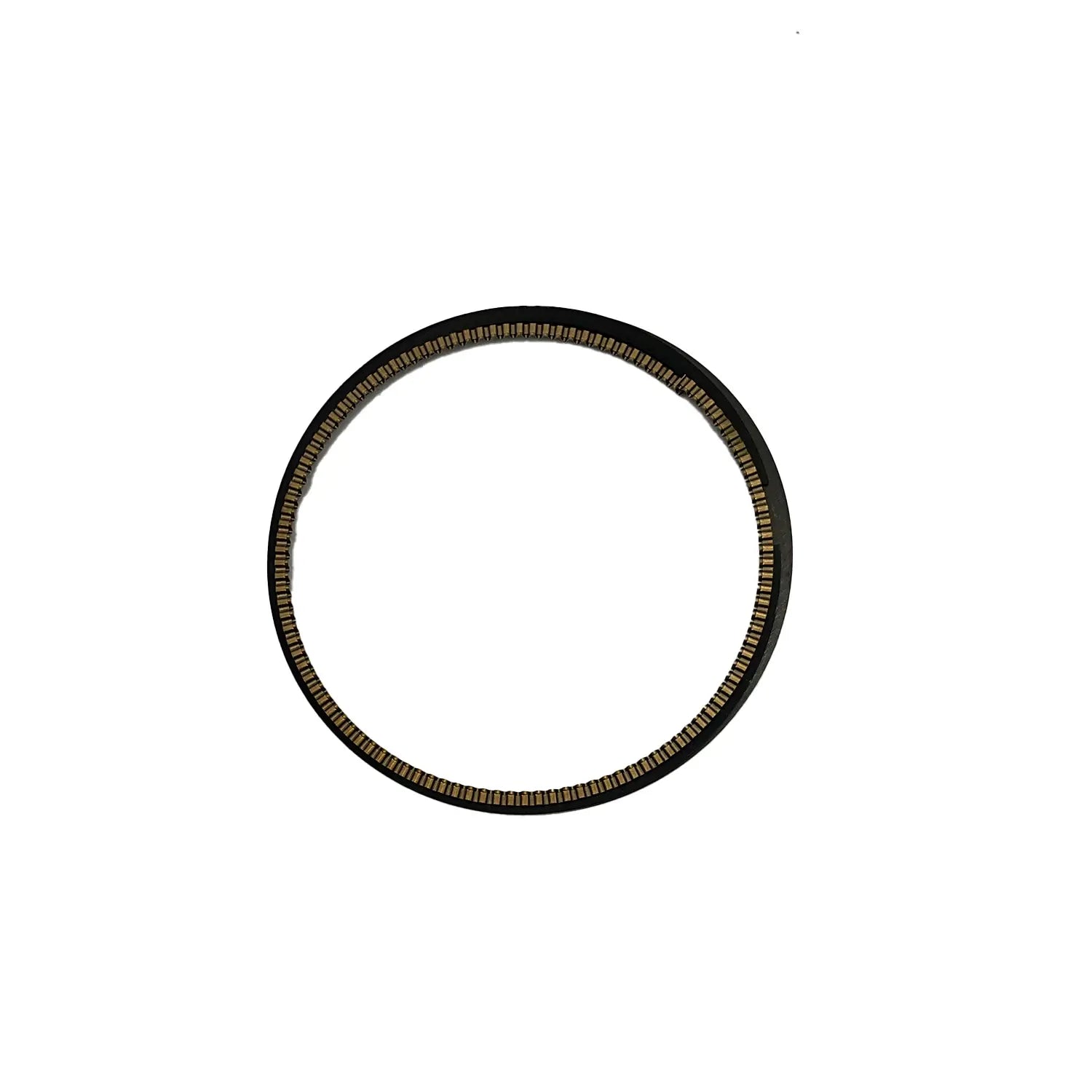 Black metal piston ring with textured surface and uniform circular shape.