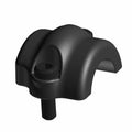 Black metal clamp with integrated screw and smooth rounded edges for secure fastening.