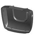 Black leather motorcycle trunk lid with curved edges and integrated mounting points.