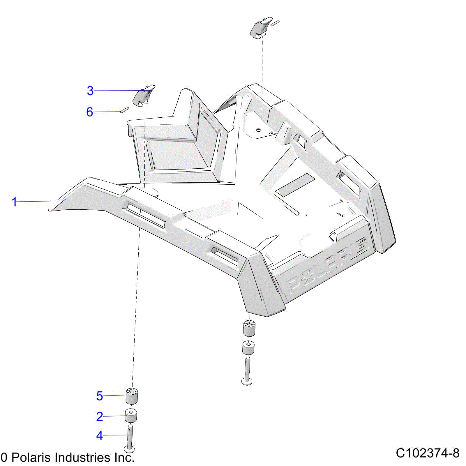 An Image of a Genuine Polaris Parts Schematic Diagram showing the schematic - BODY: FRONT RACK - 2020 POLARIS SCRAMBLER 850 48"