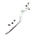 A polished Non Adjustable Brake Lever w/ Hardware [Incl. #7] by Polaris is displayed with a bolt, screw, and nut, all on a white background.