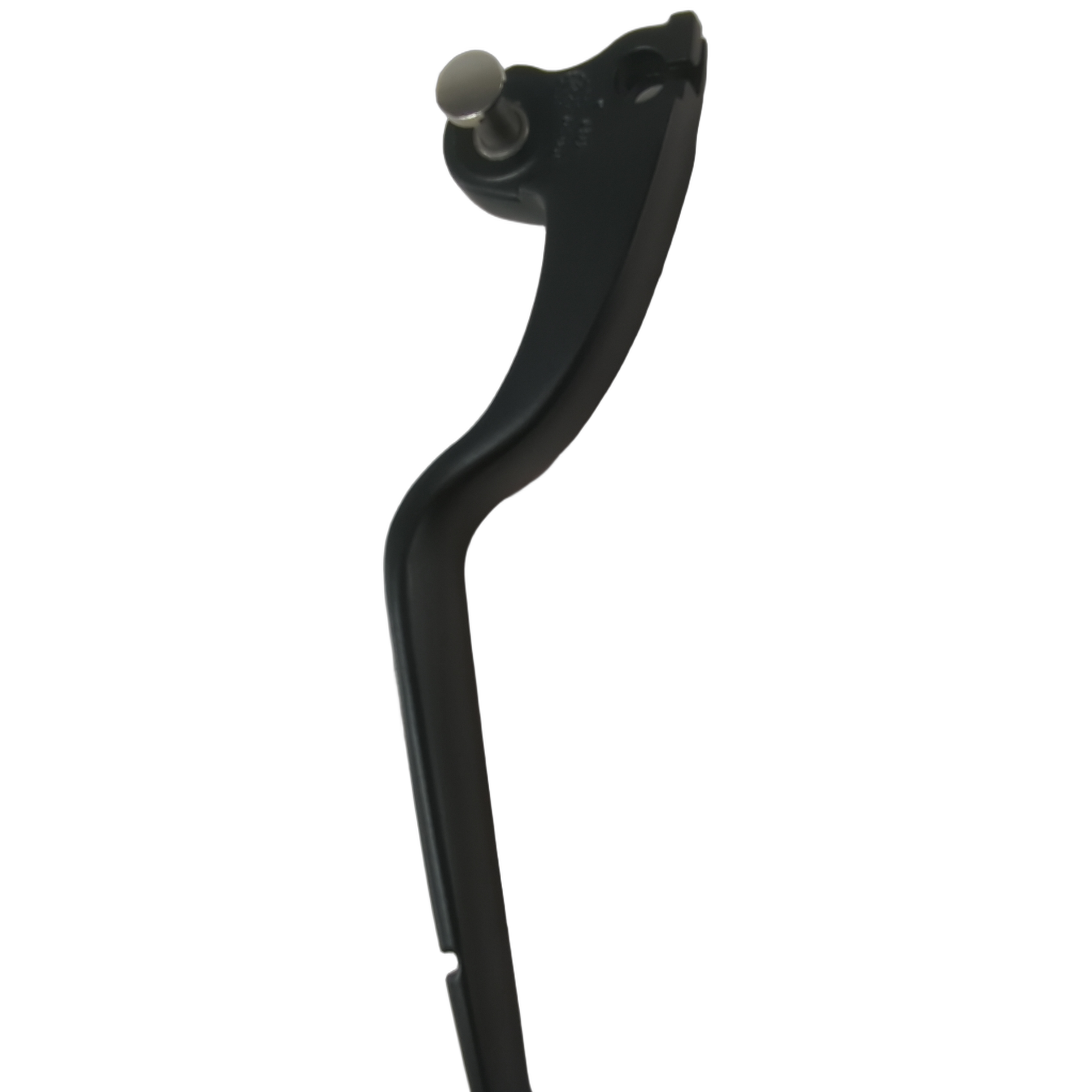 Black curved metal clutch lever with mounting hardware and smooth matte finish.