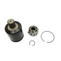 Black metal inner CV joint with splined shaft, circular bearing cage, and two metal retaining clips.