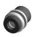 Black and gray cylindrical wiper hardware component with a hollow center and grooved edges.