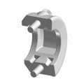 Chrome handlebar control clamp with cylindrical mounting posts and a contoured, robust design.