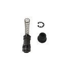 Black metal motorcycle part with coil spring, rubber boot, and small circular retaining clip.