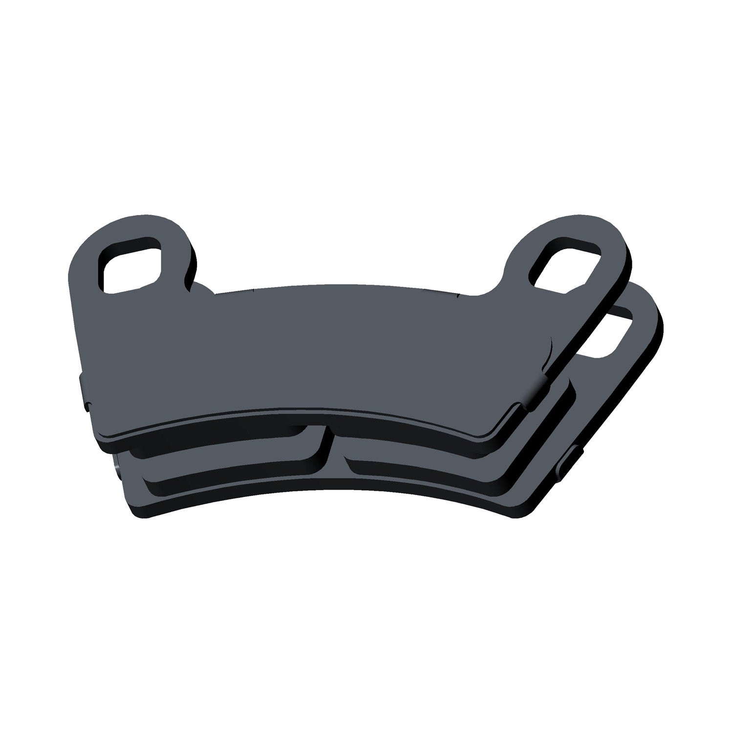 Set of two curved, dark gray rear brake pads with dual bore mounting holes.
