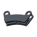 Set of two curved, dark gray rear brake pads with dual bore mounting holes.