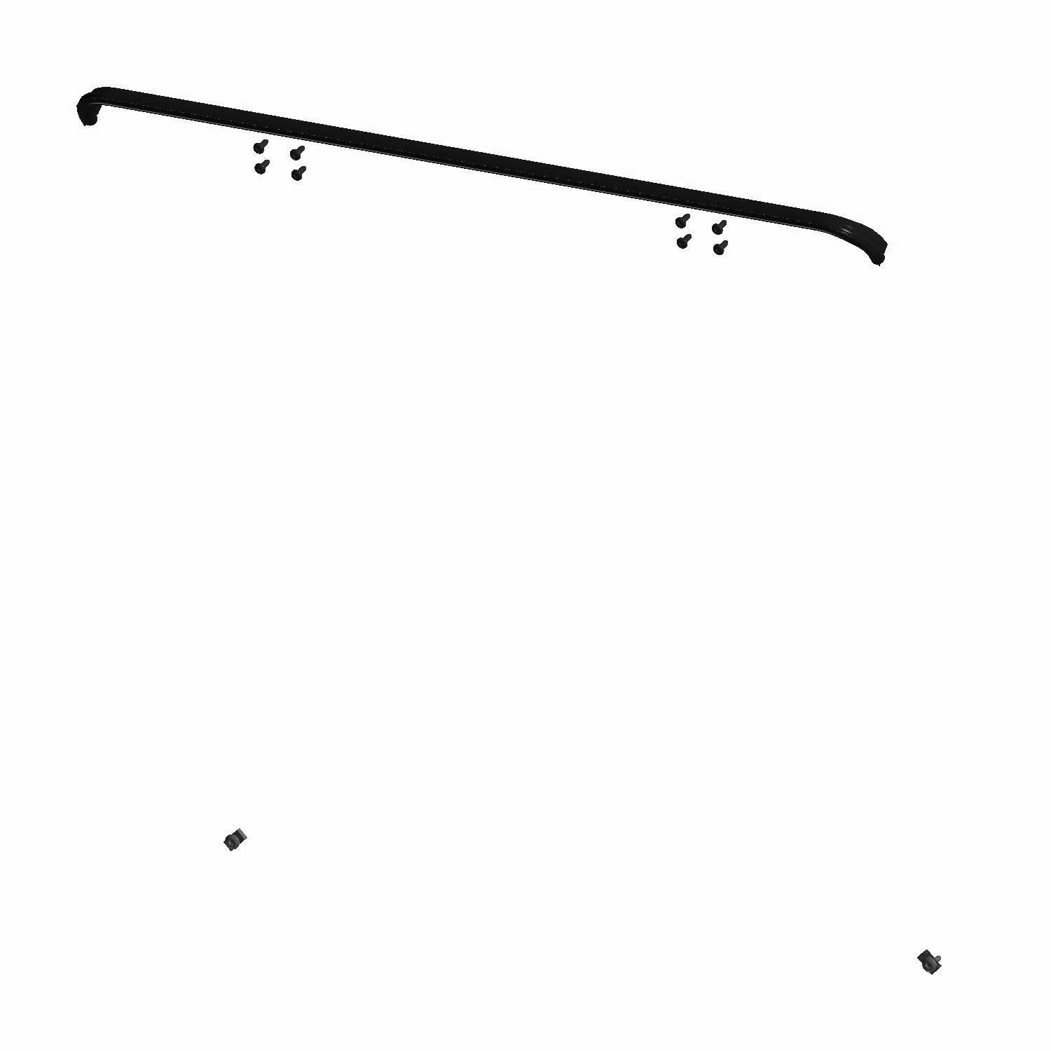 Black metal roof rail bar with mounting brackets and screws for Polaris RZR vehicles.