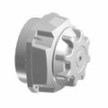 Silver metallic Polaris winch gearbox with gear-shaped front and compact cylindrical body.