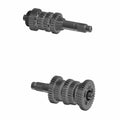 Metal input shaft with multiple helical gears, black finish, cylindrical shape.